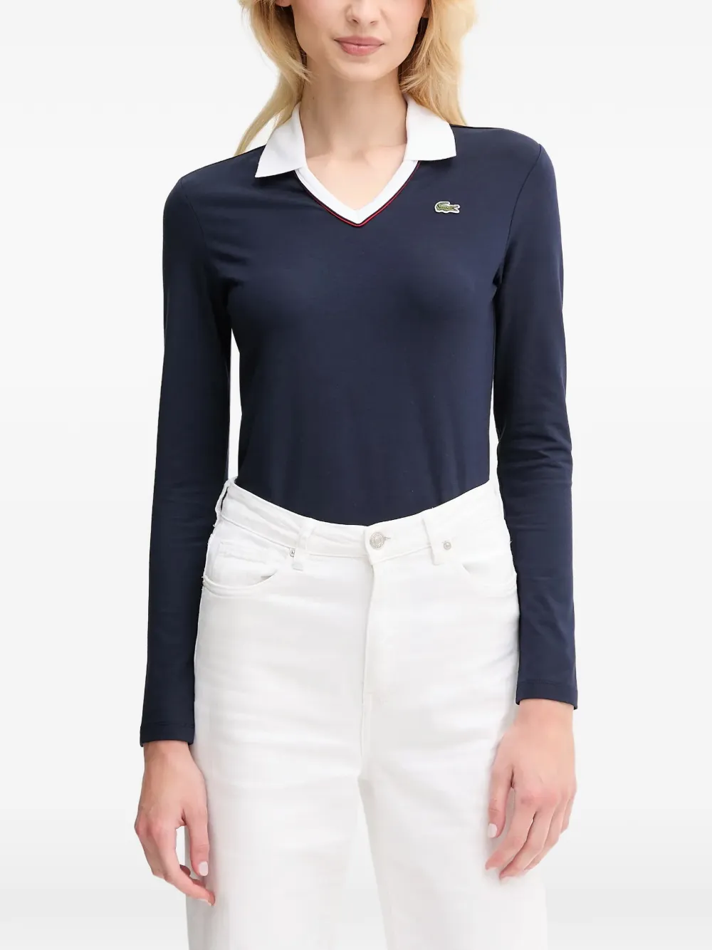 Lacoste V-neck collared top - Blu