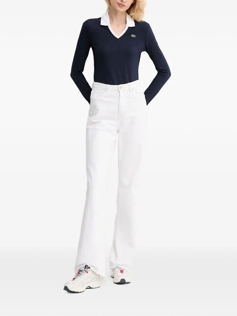  Lacoste Top Con Cuello En V - Azul 