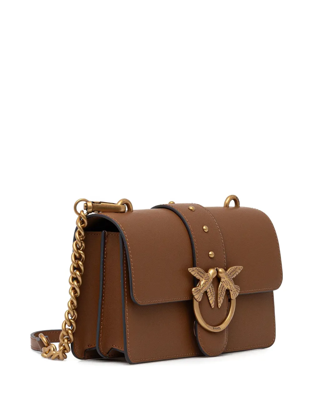 Pinko Small Love Leather Crossbody In Brown