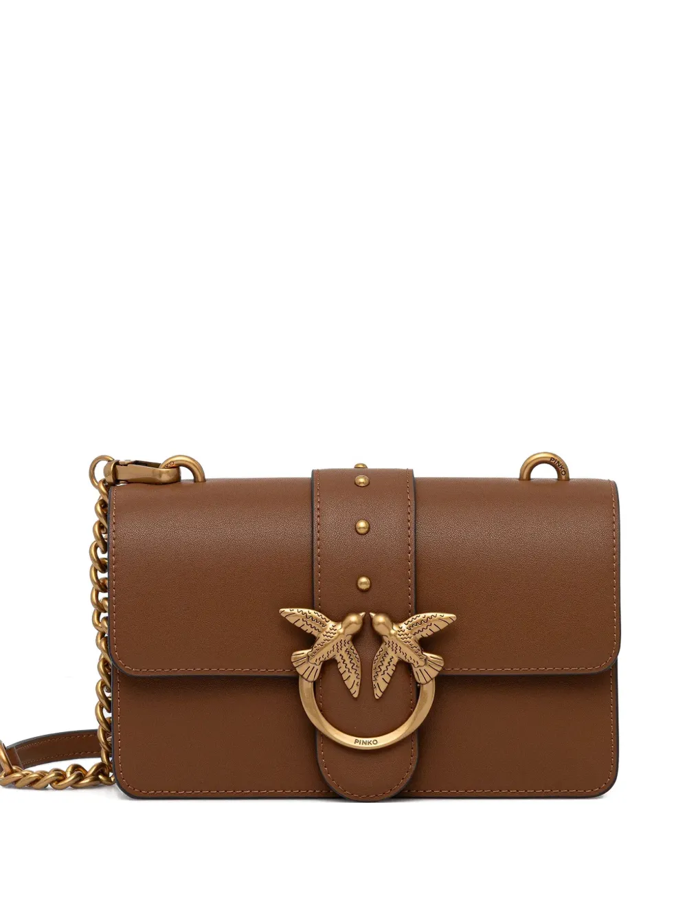 Pinko Small Love Leather Crossbody In Brown
