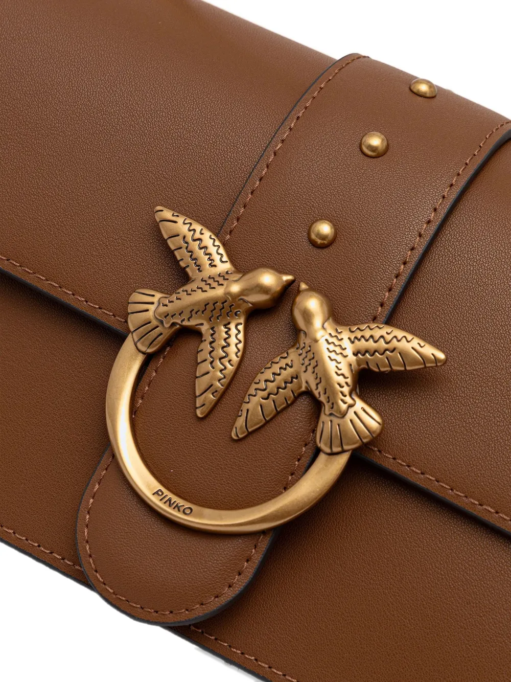 Pinko Small Love Leather Crossbody In Brown