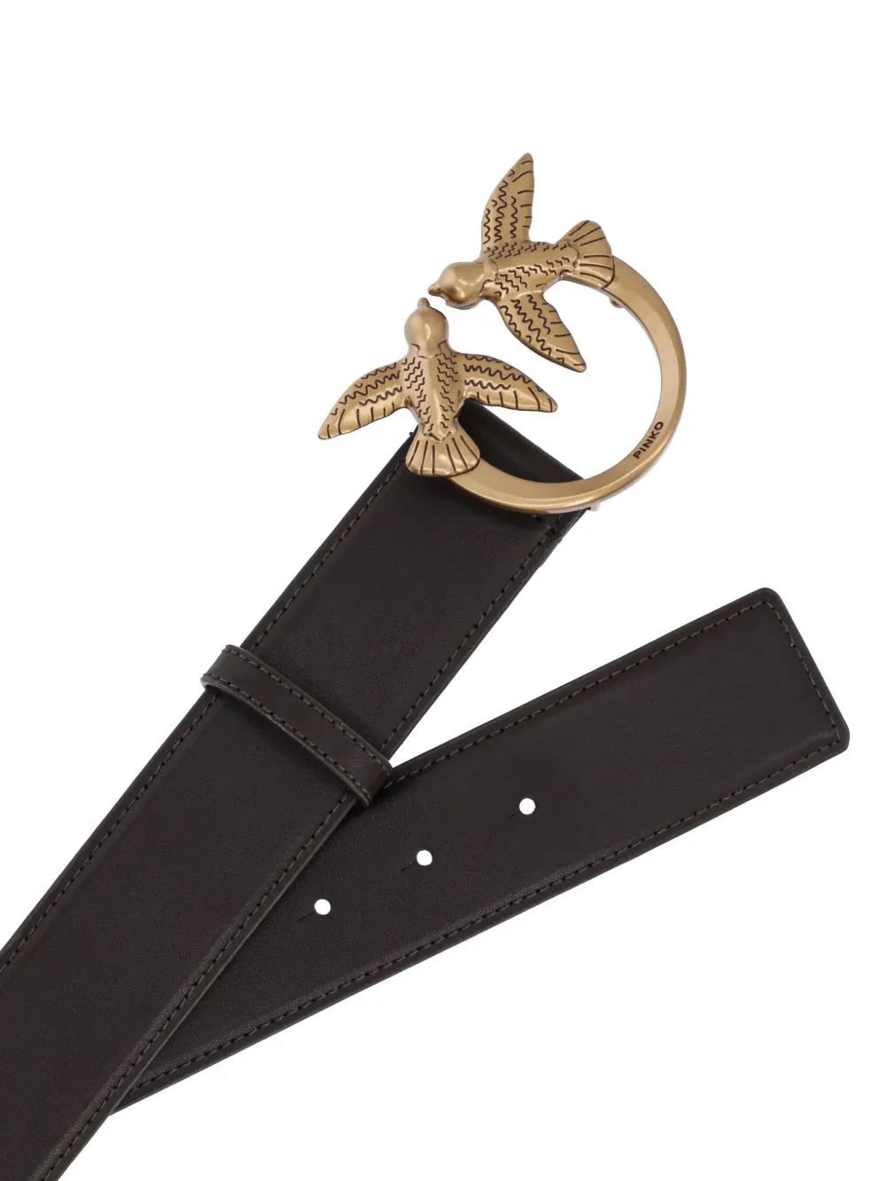 Pinko Love Birds Leather Belt In Brown