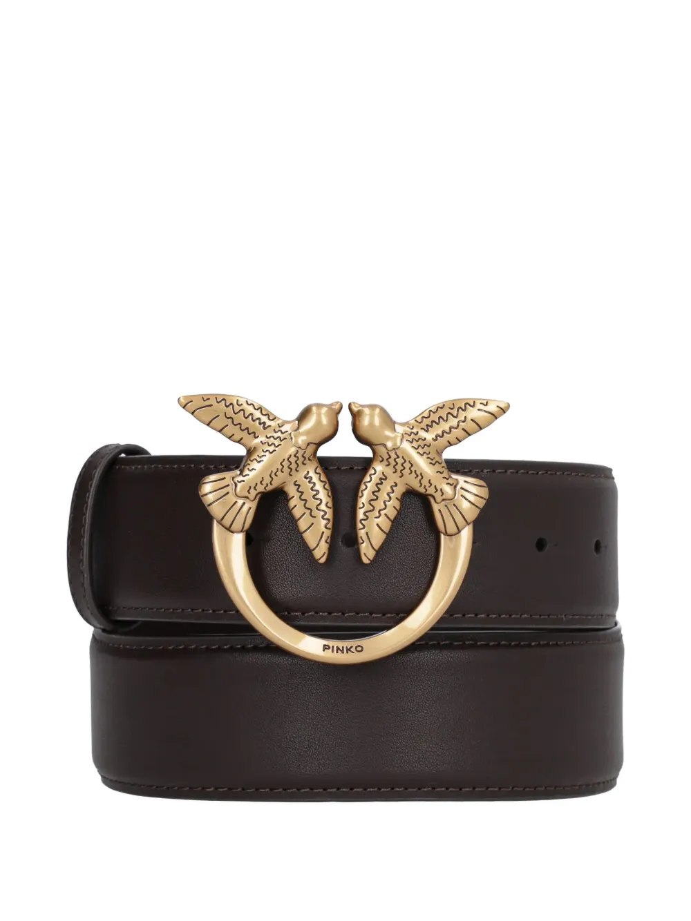 Pinko Love Birds Leather Belt In Brown