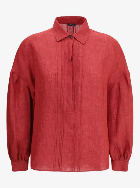 Kiton pleated-front linen shirt