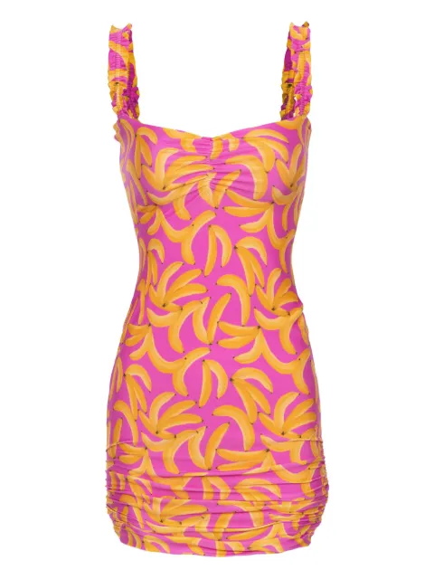 Triya Vestido Victoria curto com babados e estampa de banana