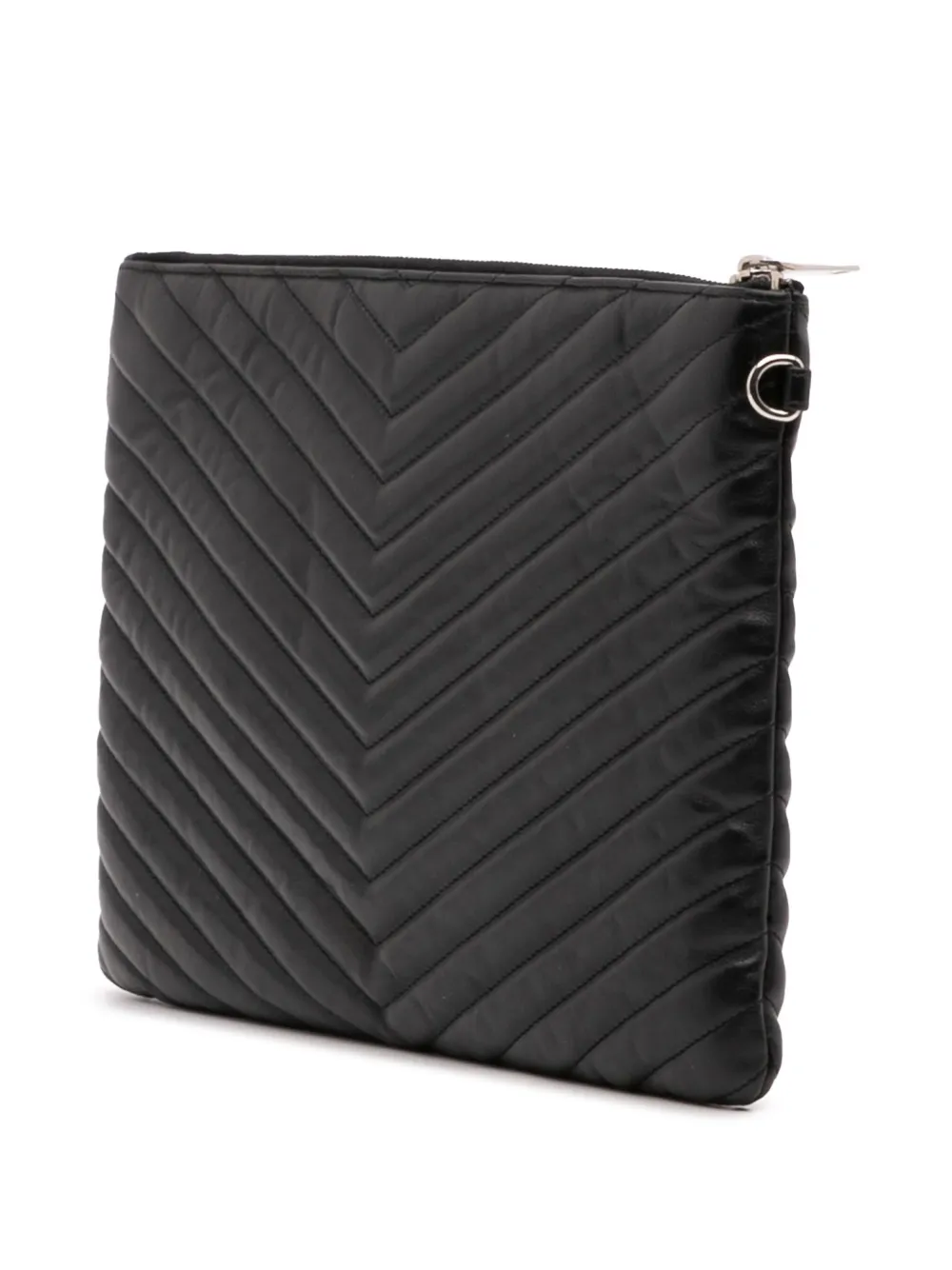 Pre-owned Saint Laurent 2018 Calfskin Matelasse Monogram Document Holder Clutch Bag In Black