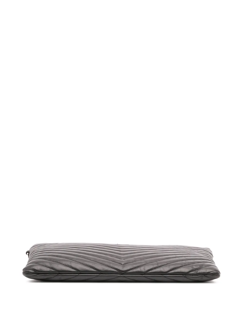 Pre-owned Saint Laurent 2018 Calfskin Matelasse Monogram Document Holder Clutch Bag In Black