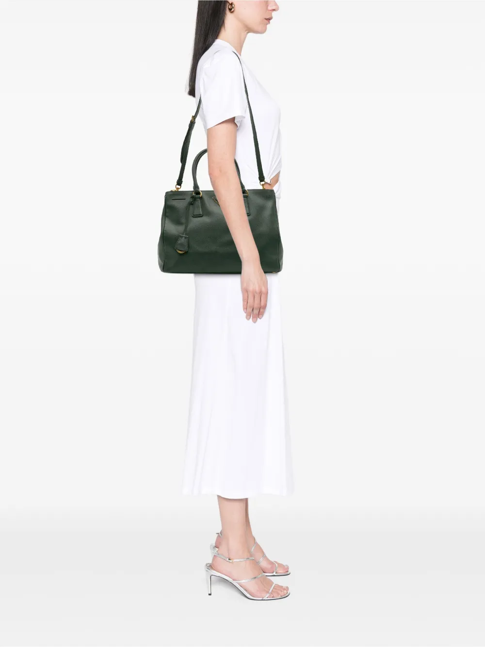 Pre-owned Prada 2013-2025 Medium Saffiano Lux Galleria Double Zip Satchel In Green