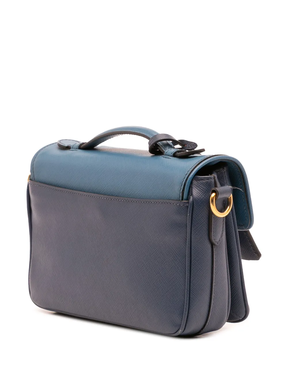 Pre-owned Prada 2010-2025 Bicolor Saffiano Sound Lock Satchel In Blue