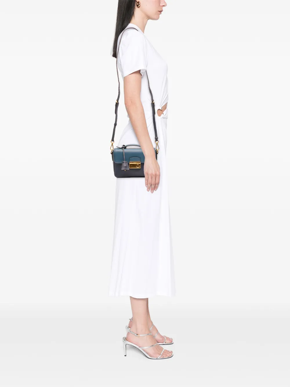 Pre-owned Prada 2010-2025 Bicolor Saffiano Sound Lock Satchel In Blue