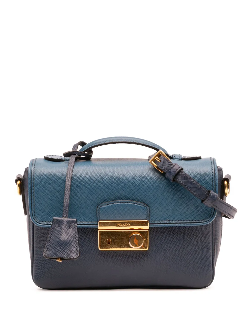 Pre-owned Prada 2010-2025 Bicolor Saffiano Sound Lock Satchel In Blue