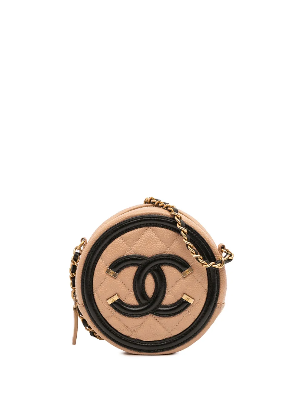 CHANEL Pre-Owned 2018-2019 Caviar CC Filigree Round crossbody bag | Brown | Image 1