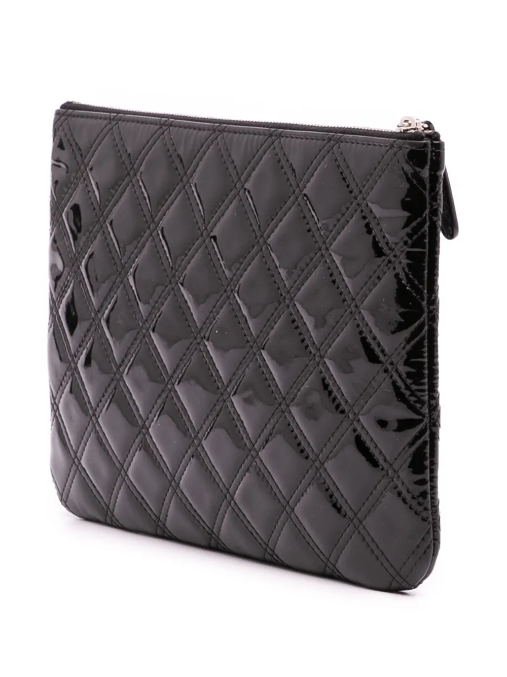 Pre-owned Chanel 2014-2015 Medium Quilted Patent O Case Clutch Bag In Black