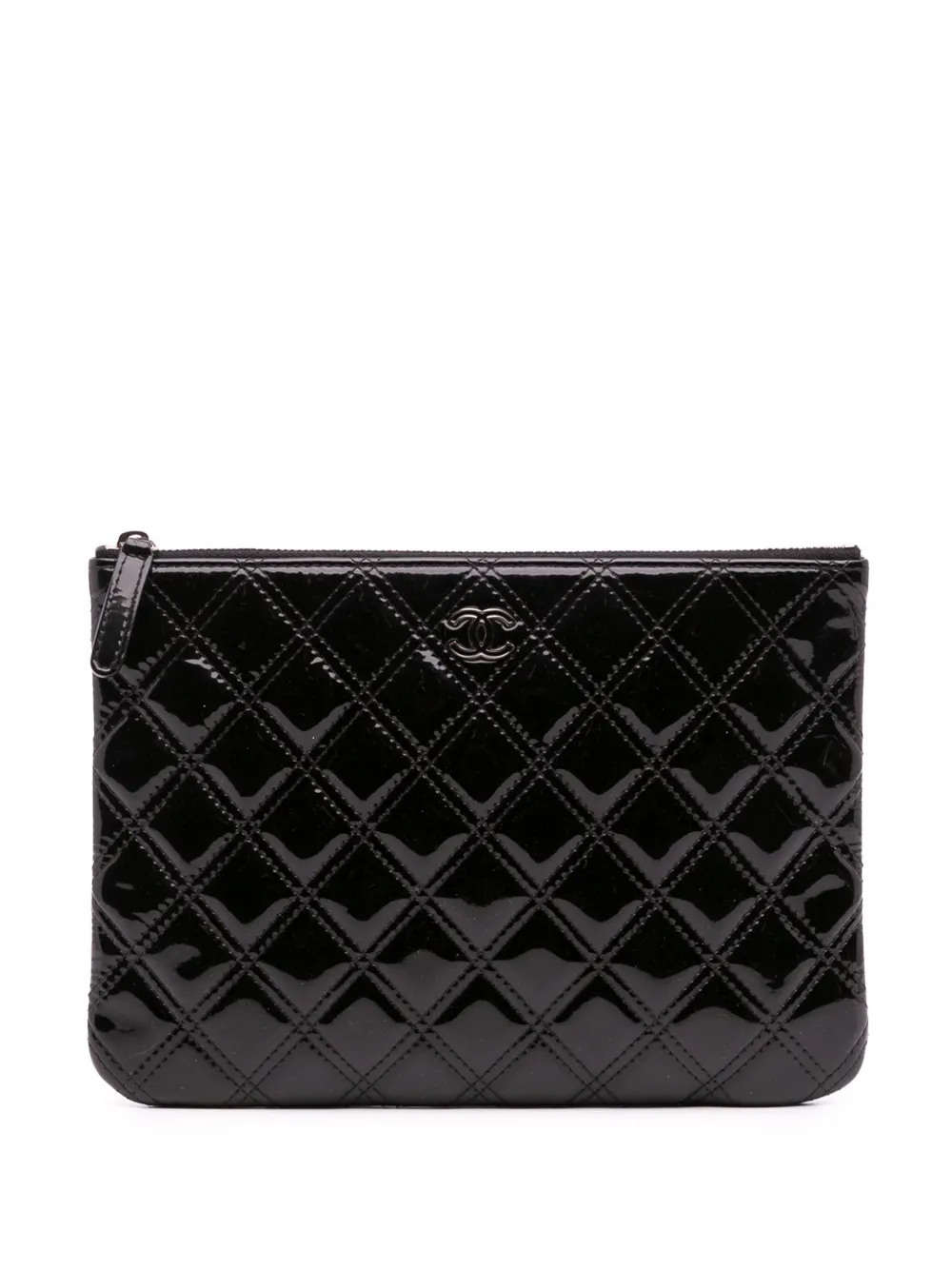 CHANEL Pre-Owned 2014-2015 ミディアム マトラッセ パテント O ケース クラッチバッグ - ブラック CHANEL Pre-Owned 2014-2015 ミディアム マトラッセ パテント O ケース クラッチバッグ - ブラック