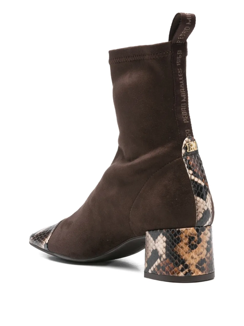 Pedro Miralles 50mm Snakeskin-panel Sock Boots In Brown