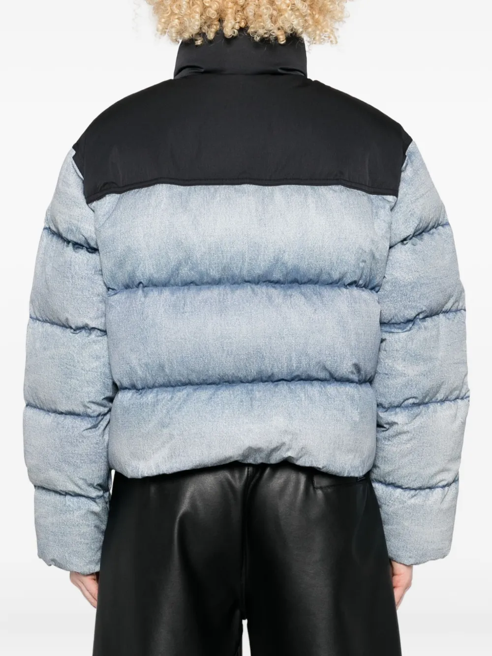 Alexander Wang Cropped Quilted Padded Denim And Canvas Jacket In Blue