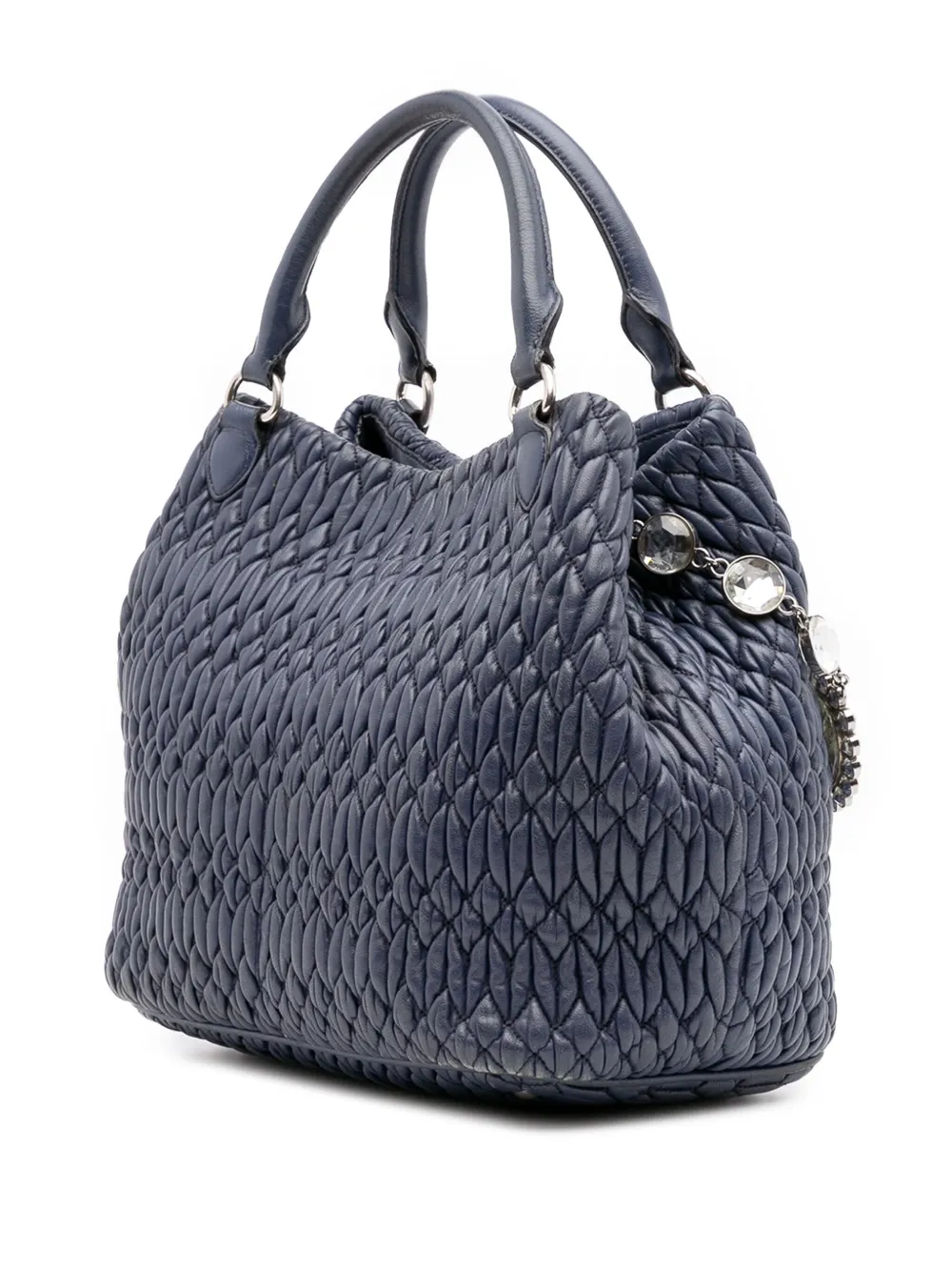 Pre-owned Miu Miu 2010-2025 Matelasse Nappa Crystal Satchel In Blue