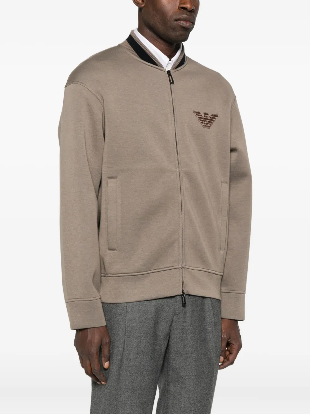 Emporio Armani Eagle-embellished Zip-up Jacket In Brown