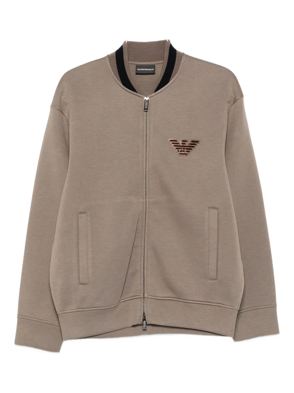 Emporio Armani Eagle-embellished Zip-up Jacket In Brown