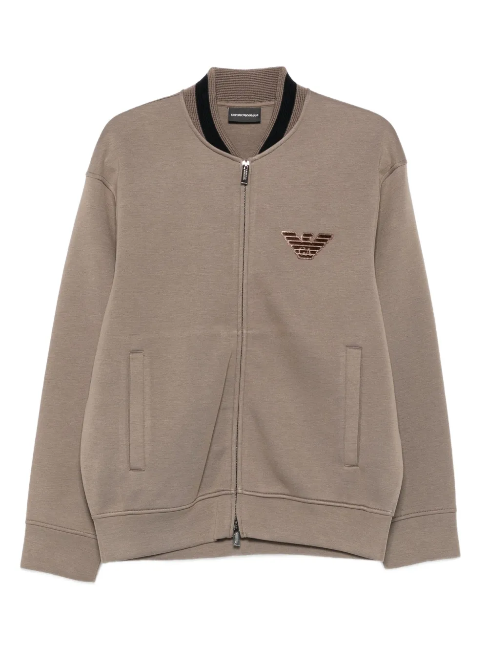 Emporio Armani eagle-embellished zip-up jacket - ブラウン Emporio Armani eagle-embellished zip-up jacket - ブラウン