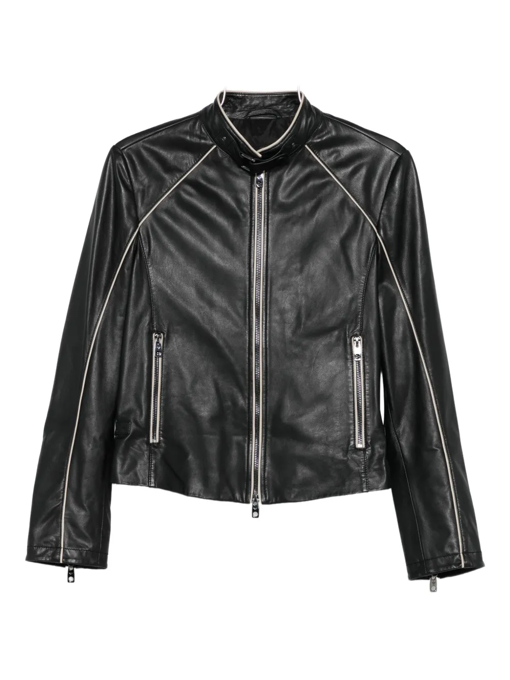 Emporio Armani leather zip-front jacket - Marrone