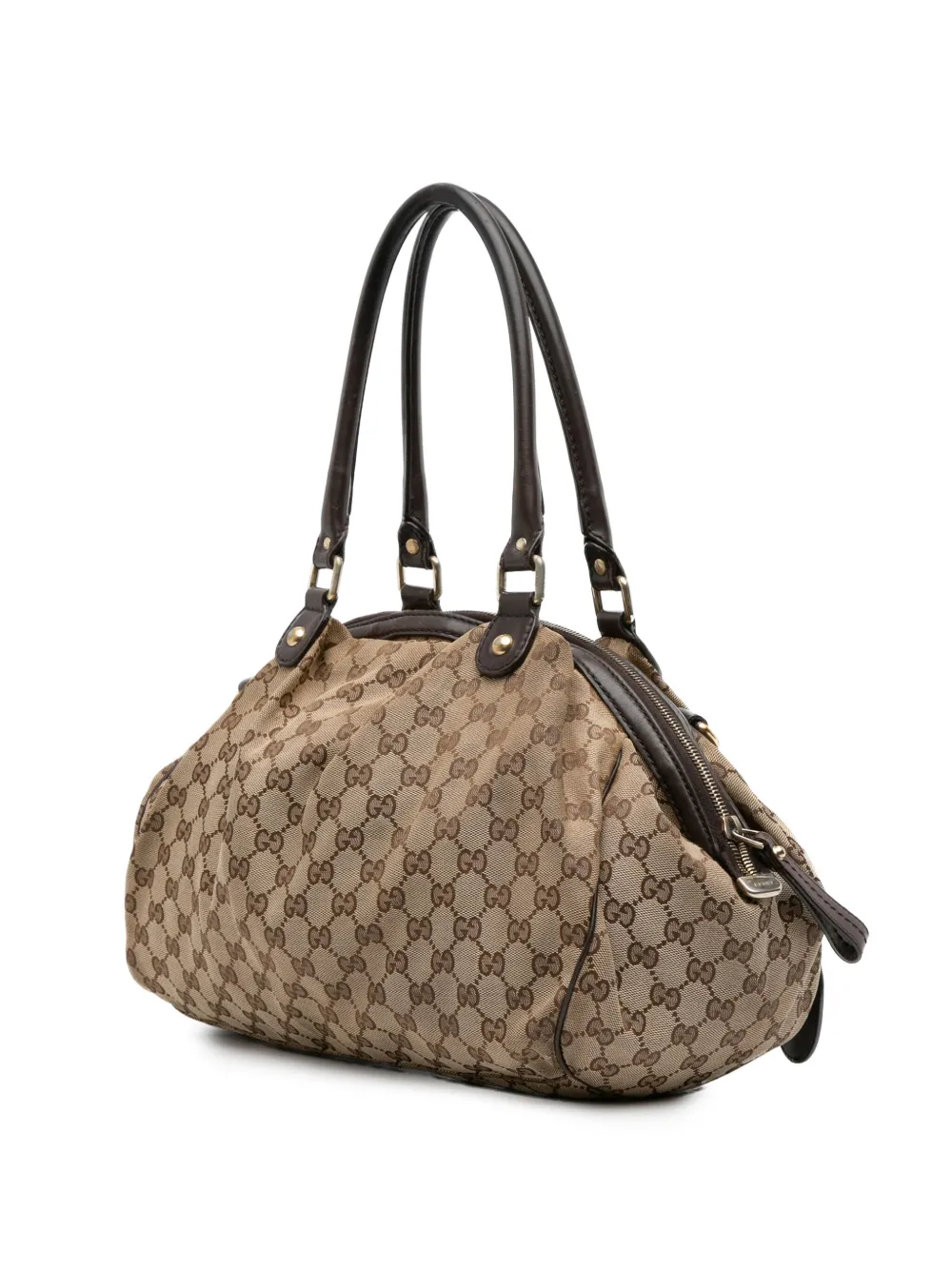 Pre-owned Gucci 2016-2025 Gg Canvas Sukey Satchel In Brown