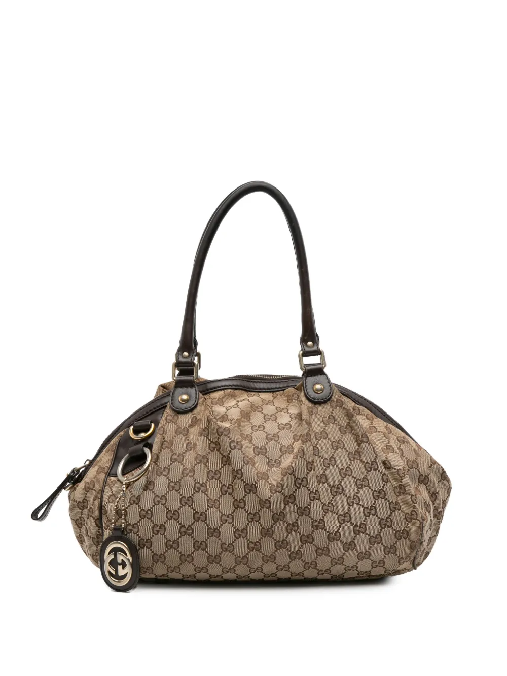 Pre-owned Gucci 2016-2025 Gg Canvas Sukey Satchel In Brown