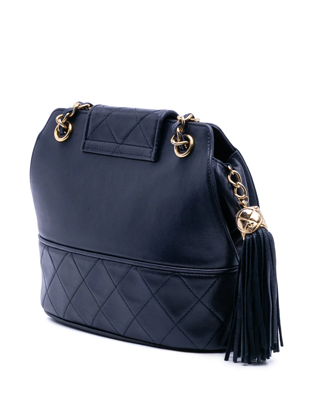 Pre-owned Chanel 1989-1991 Cc Quilted Lambskin Tassel Flap Crossbody Bag In Blue