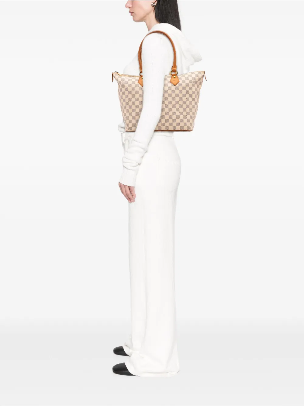 Pre-owned Louis Vuitton 2008 Damier Azur Saleya Mm Tote Bag In White