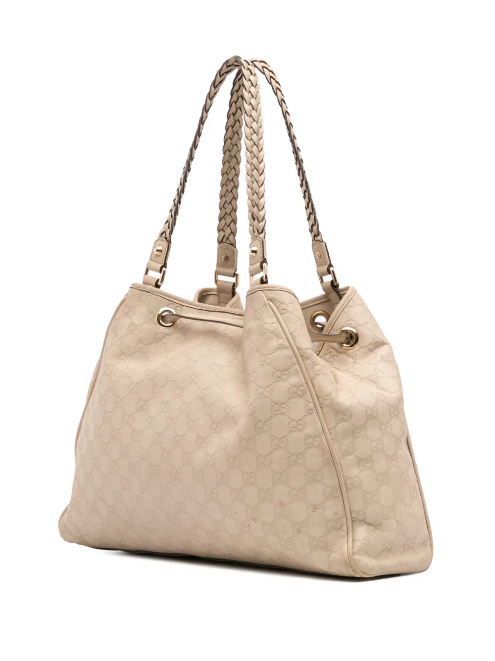 Pre-owned Gucci 2016-2025 Ssima Braided Peggy Tote Bag In White