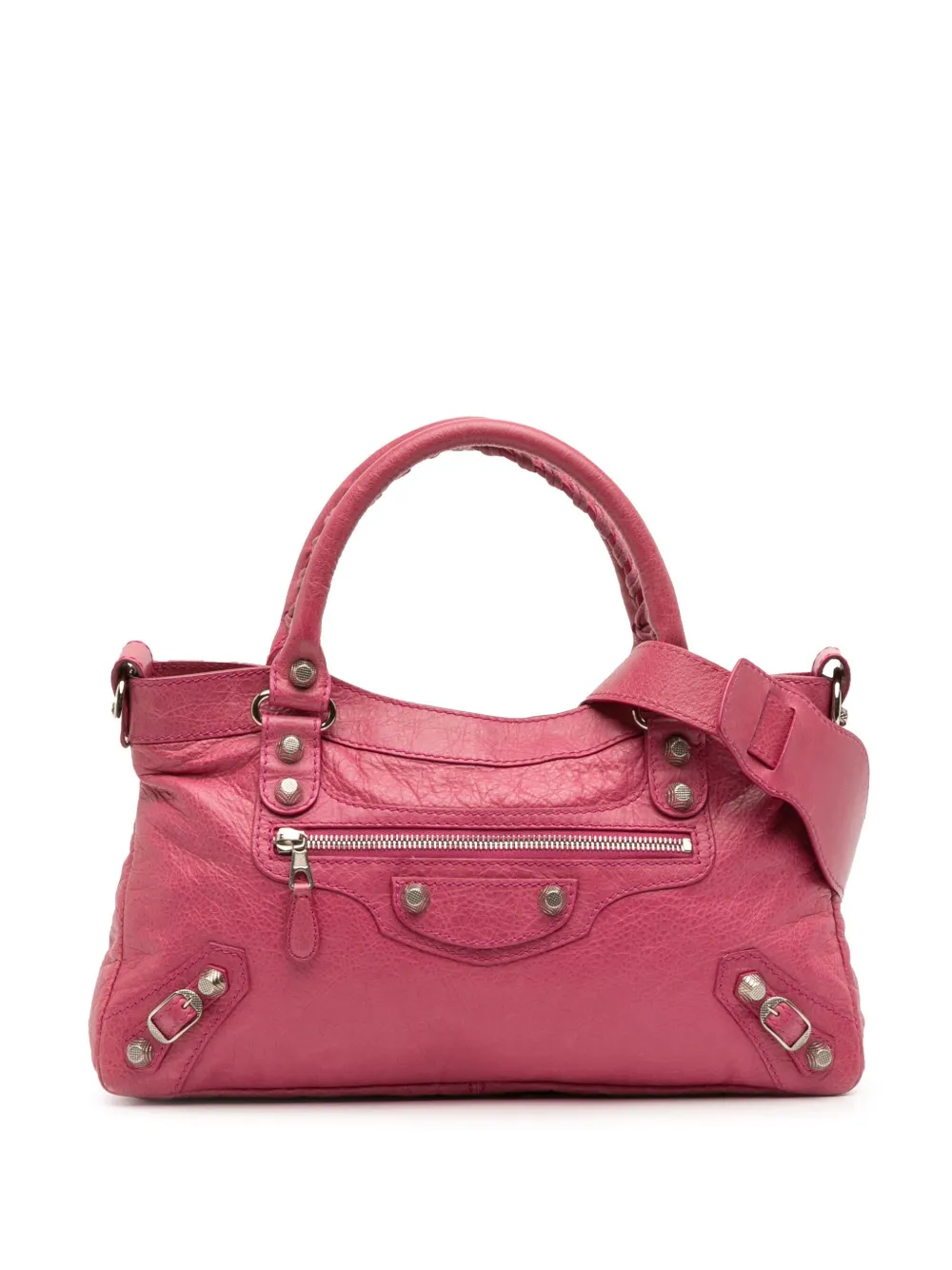 Pre-owned Balenciaga 2005-2025 Lambskin Motocross Giant 12 First Satchel In Pink