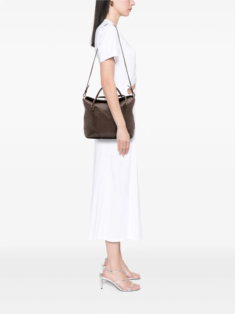 Pre-owned Gucci 2016-2025 Medium Ssima Bree Fold Over Tote Satchel In Brown