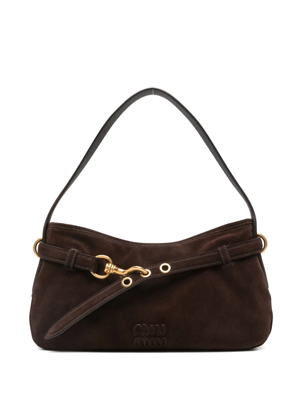 Miu Miu hook-fastening suede shoulder bag - Marrone