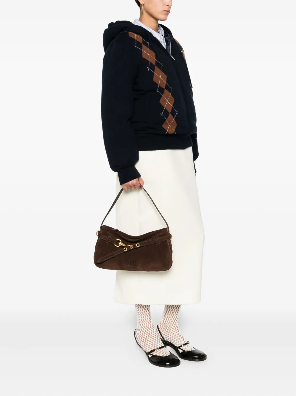 Miu Miu hook-fastening suede shoulder bag - Bruin