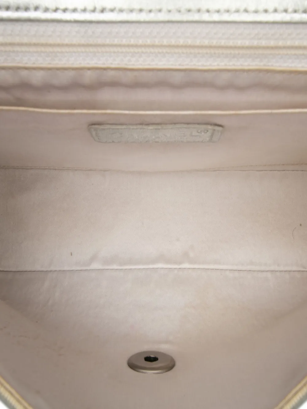 Pre-owned Chanel 2000-2002 New Travel Line Medium Metallic Nylon Single Flap Shoulder Bag In Silver