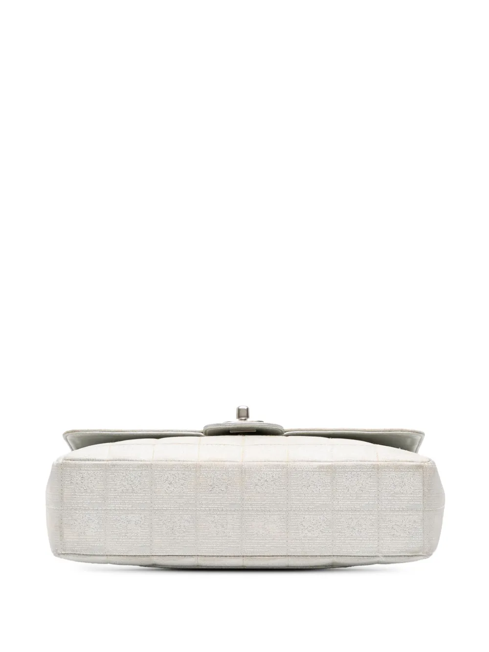 Pre-owned Chanel 2000-2002 New Travel Line Medium Metallic Nylon Single Flap Shoulder Bag In Silver