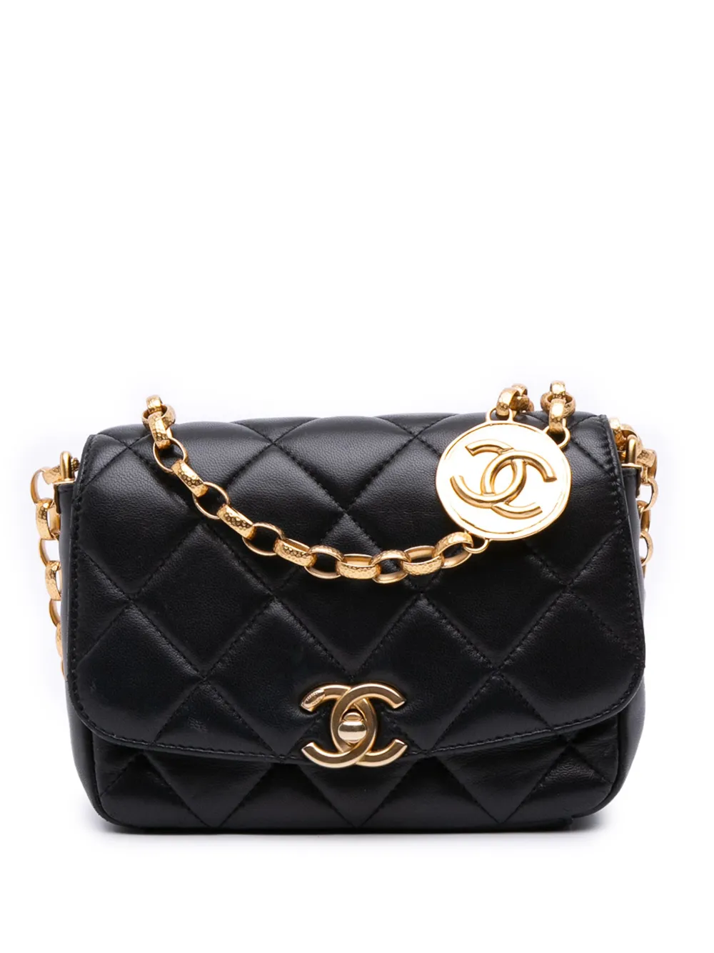 CHANEL Pre-Owned 2020 Small Quilted Lambskin CC Coin Flap crossbody bag | Black | Image 1