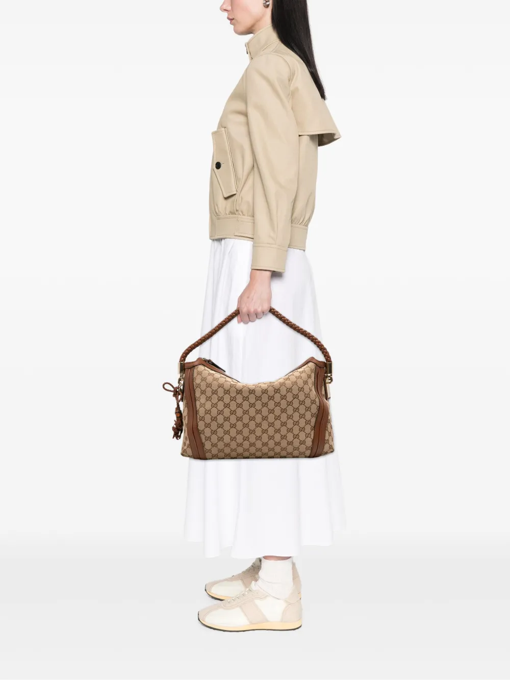 Pre-owned Gucci 2016-2025 Medium Gg Canvas Bella Shoulder Bag In Brown