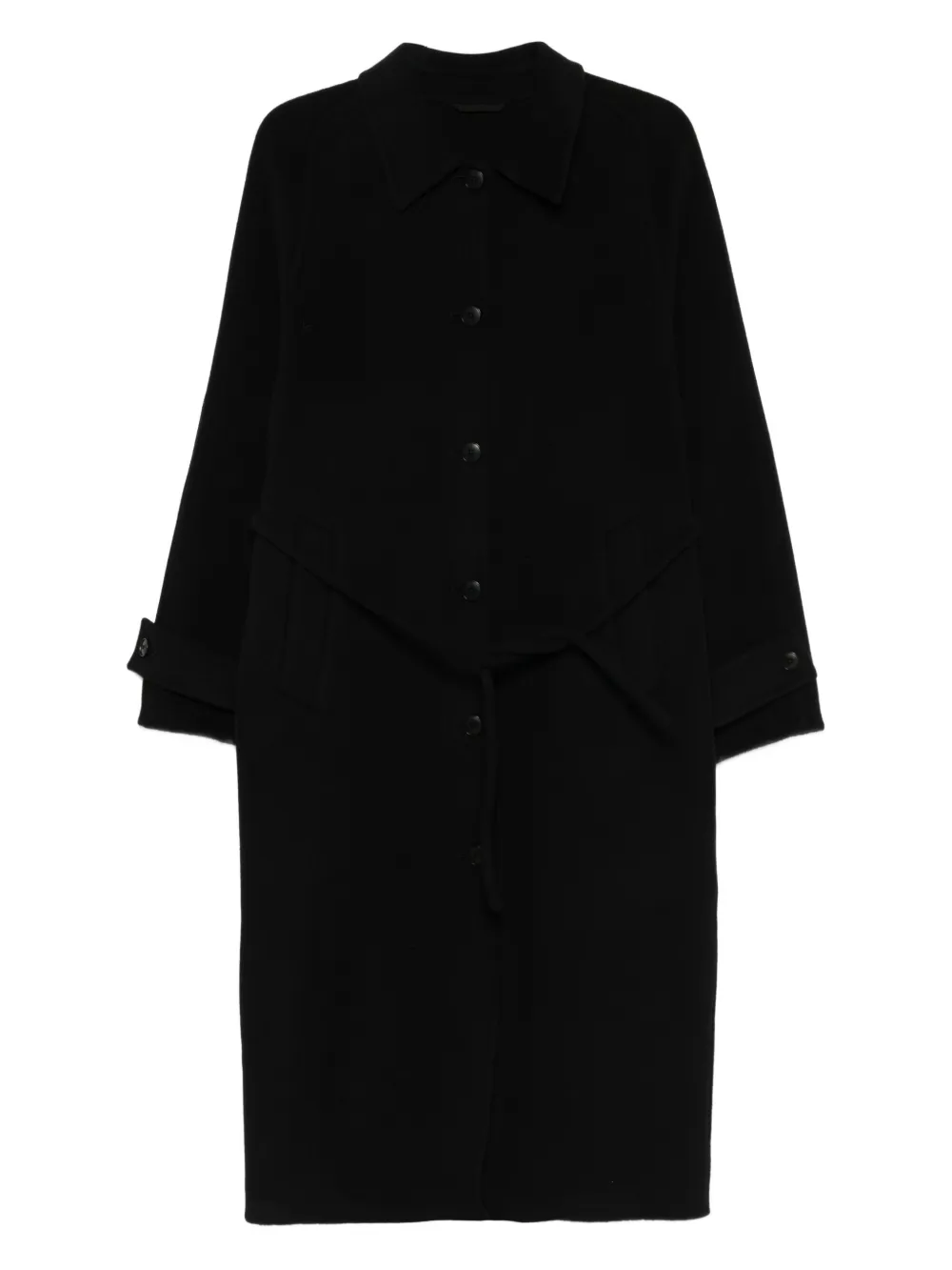 Closed belted button-front coat | Black | Image 1