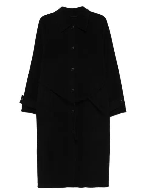 Closed belted button-front coat