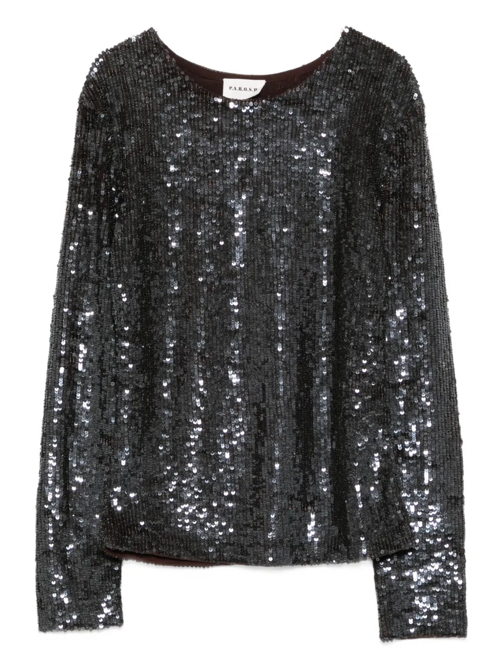 P.a.r.o.s.h Long Sleeve Round Neck Sequin Top In Gray