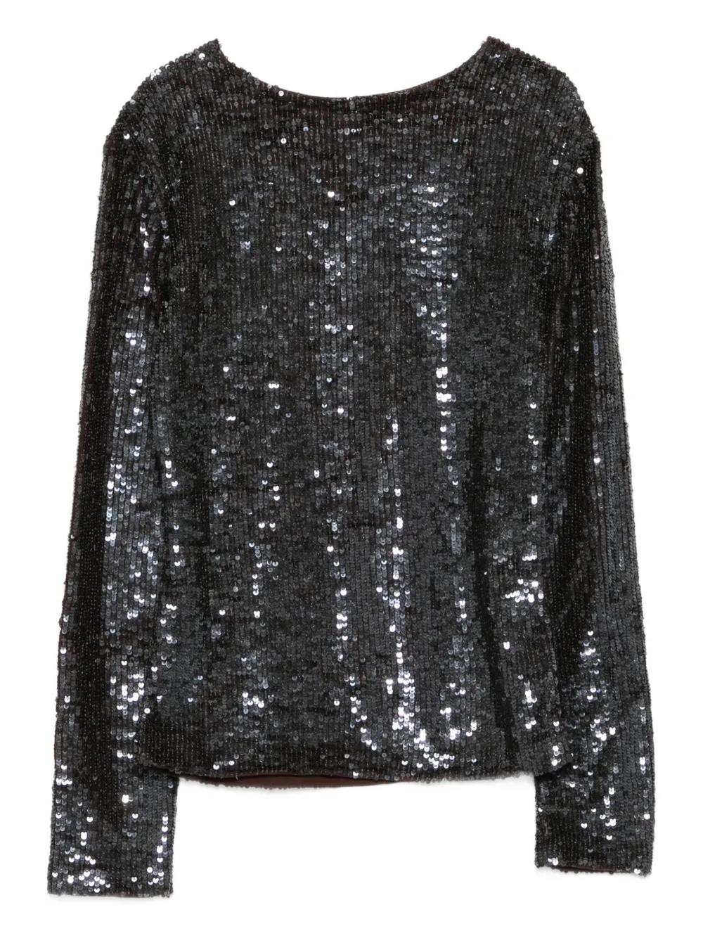 P.a.r.o.s.h Long Sleeve Round Neck Sequin Top In Gray