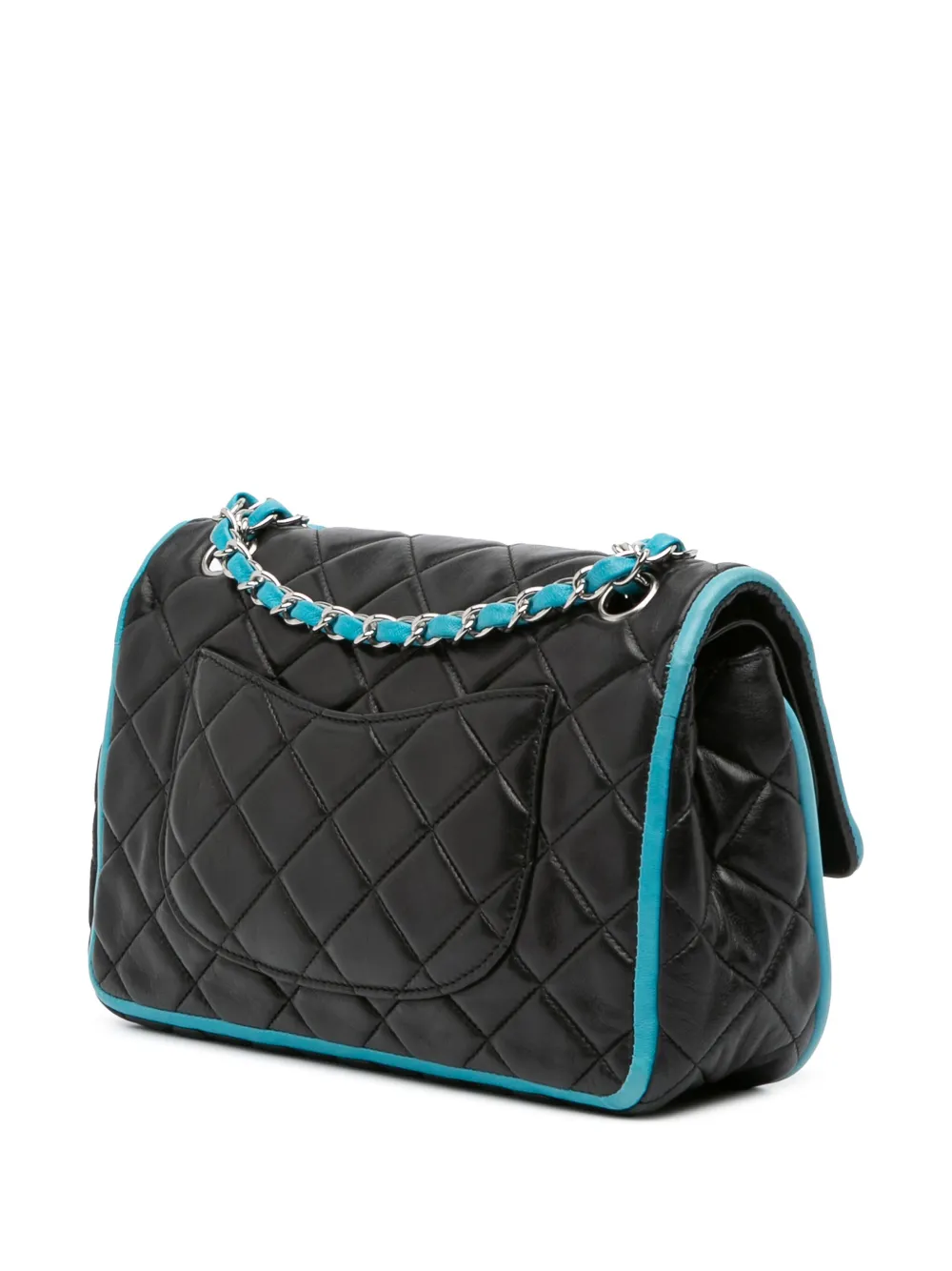 Pre-owned Chanel 2006-2008 Medium Classic Bicolor Quilted Lambskin Double Flap Shoulder Bag In Blue
