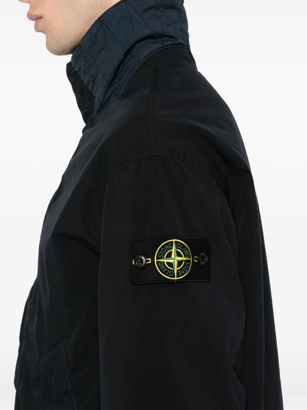 Stone Island Stylish Short Jacket High Collar Pockets In Black