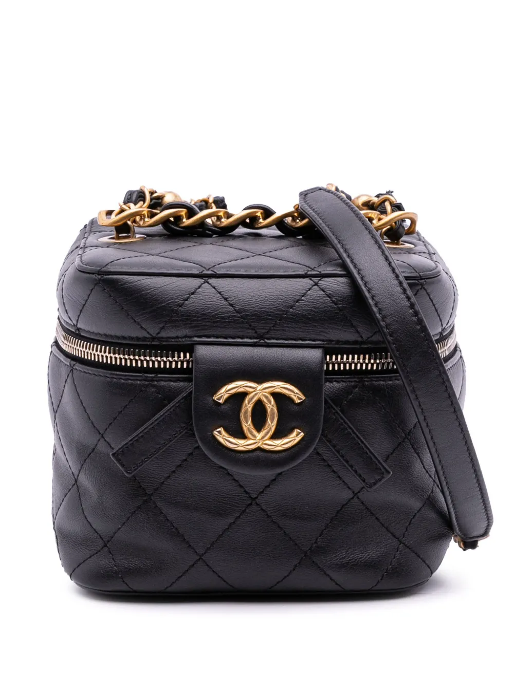 CHANEL Pre-Owned 2021-2025 Small CC Quilted Calfskin Vanity Case with Chain satchel | Black | Image 1