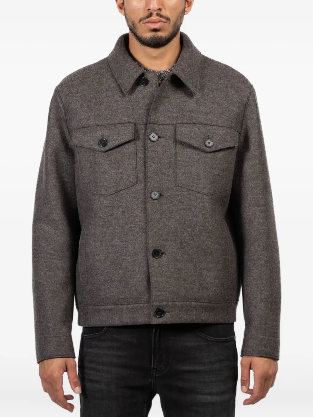 Harris Wharf London Buttoned Flap-pocket Jacket In Gray