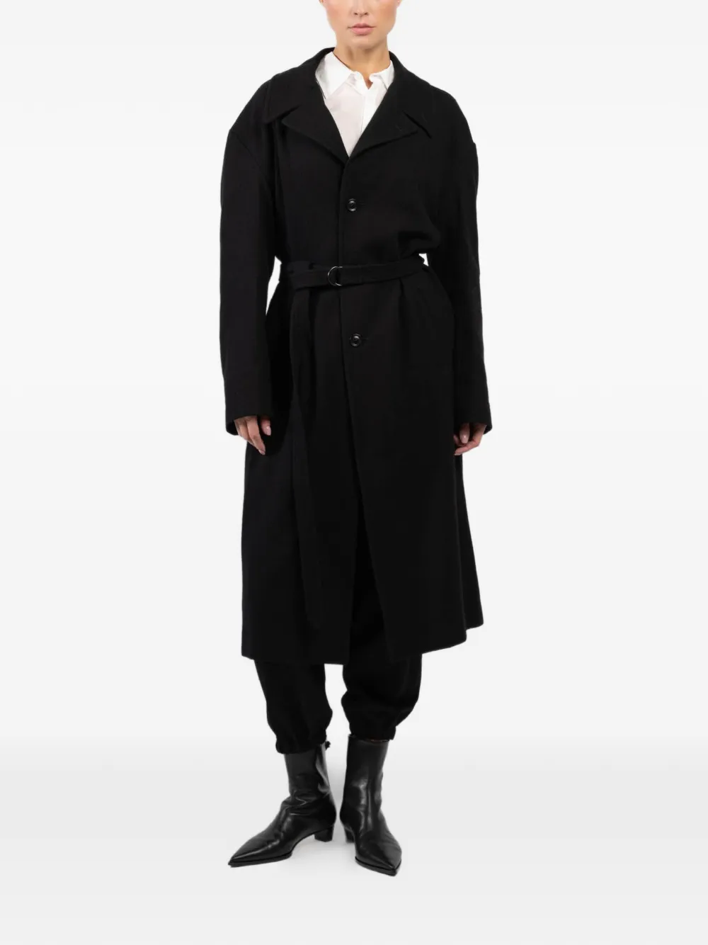 Y's scarf-detail belted coat - Zwart
