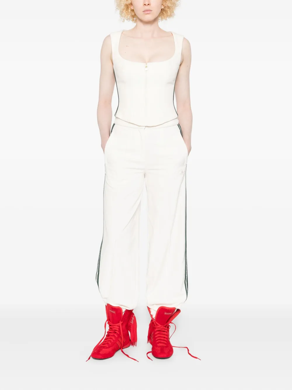 Adidas Originals Zip-front Panelled Top In White
