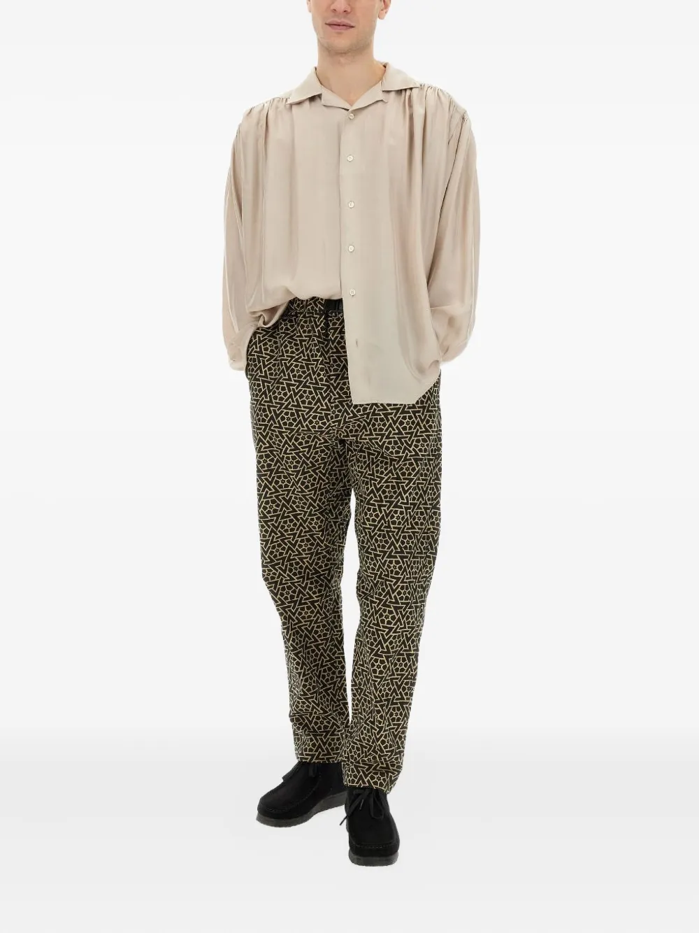 AIE Gesmockt overhemd met knopen - Beige