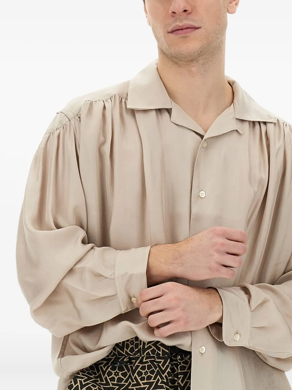 Aïe Gathered Buttoned Shirt In Neutral